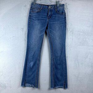GU Denim Studio Women's Straight Leg Jeans Raw Hem Ankle Slit Blue Size W28